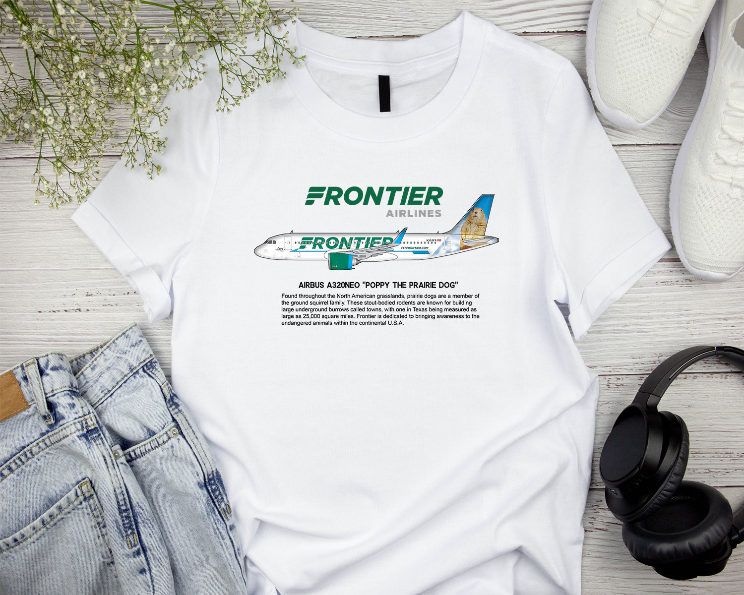 Frontier - Airbus A320NEO "Poppy The Prairie Dog" - Historical T-Shirt