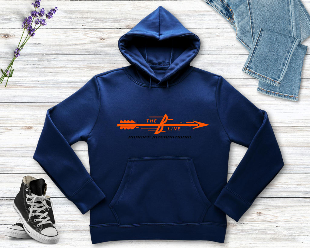 Braniff Airlines - THE B LINE Unisex Screen Printed Hooded Sweatshirt