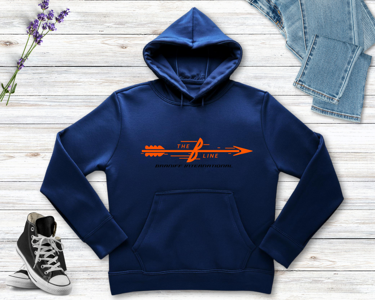 Braniff Airlines - THE B LINE Unisex Screen Printed Hooded Sweatshirt