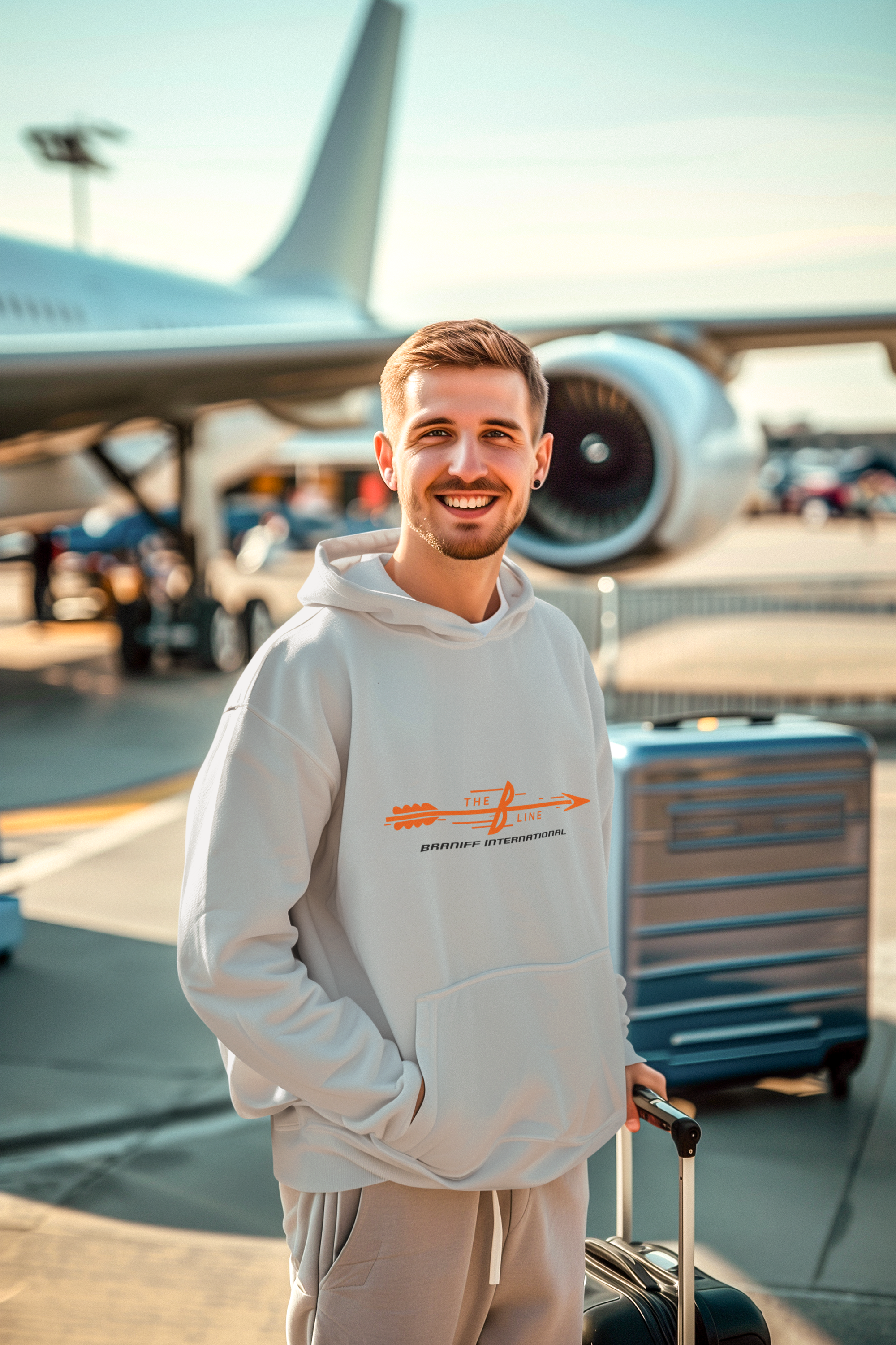 Braniff Airlines - THE B LINE Unisex Screen Printed Hooded Sweatshirt