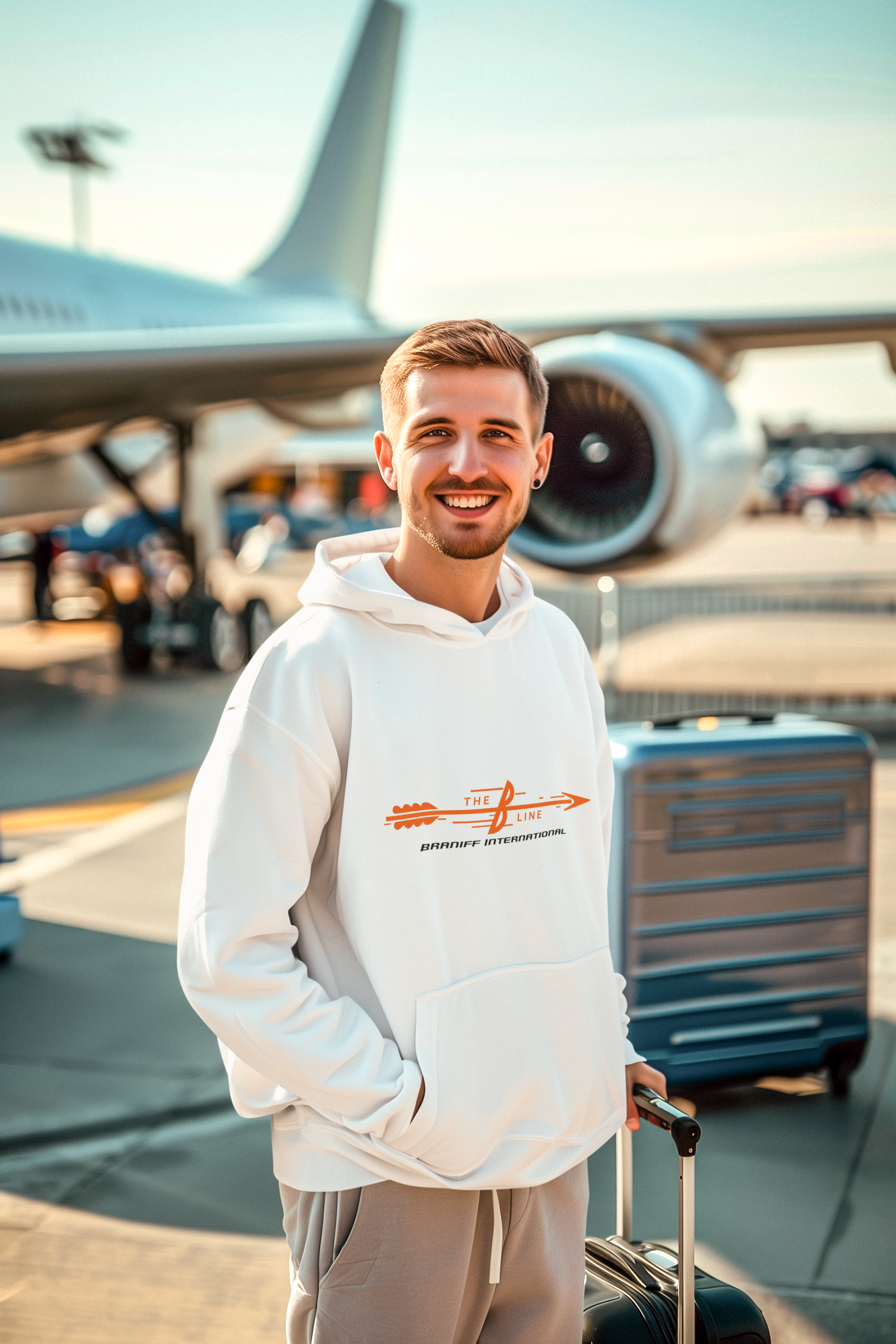 Braniff Airlines - THE B LINE Unisex Screen Printed Hooded Sweatshirt