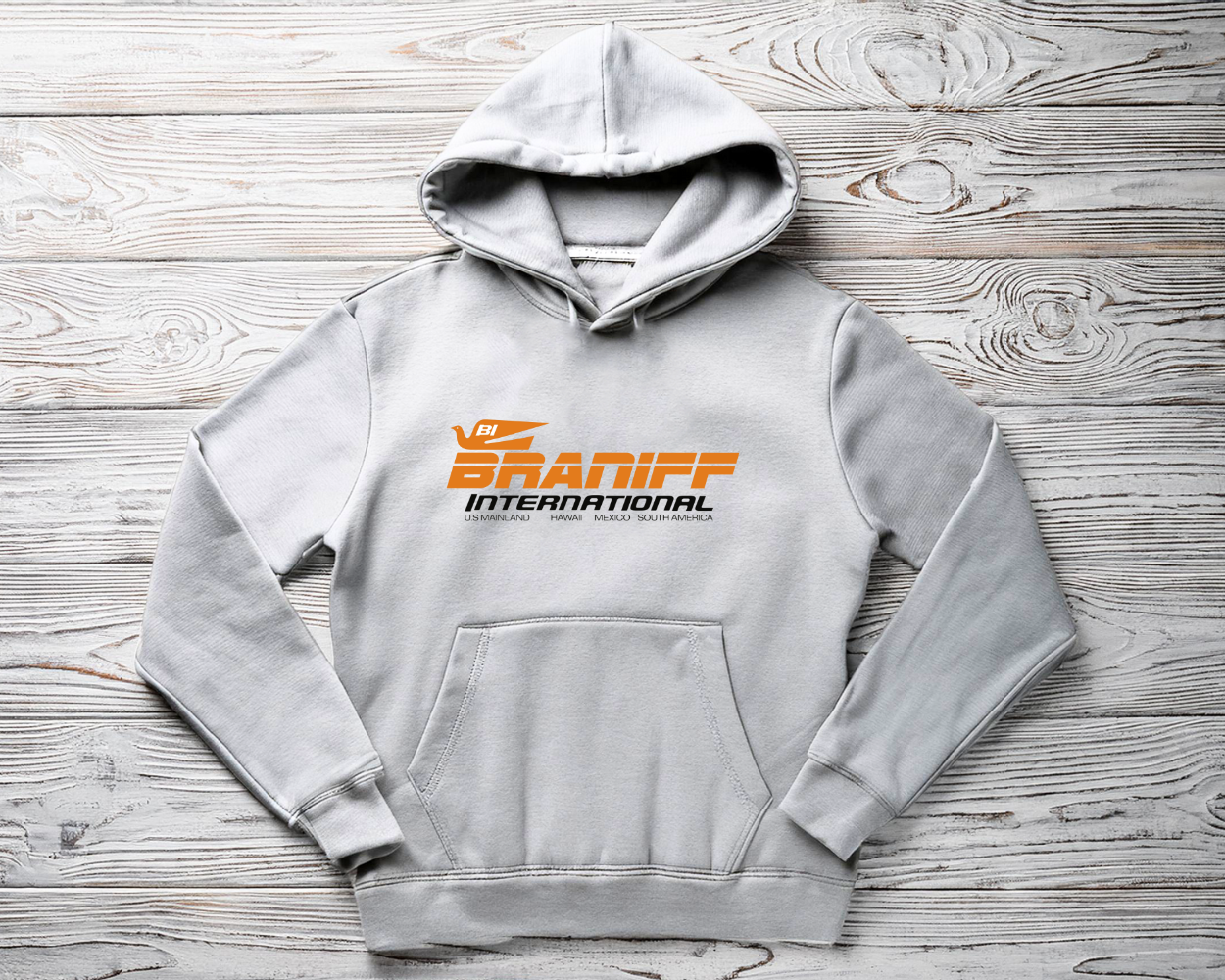 Braniff International Unisex Screen Printed Hooded Sweatshirt