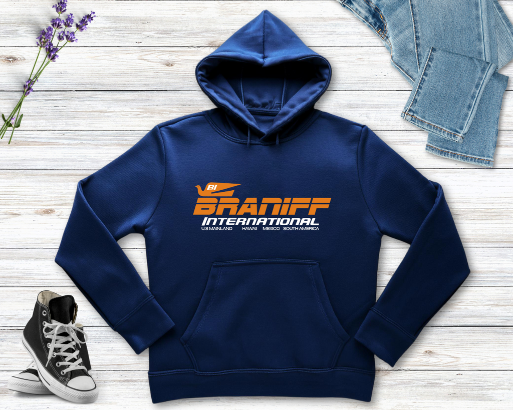 Braniff International Unisex Screen Printed Hooded Sweatshirt