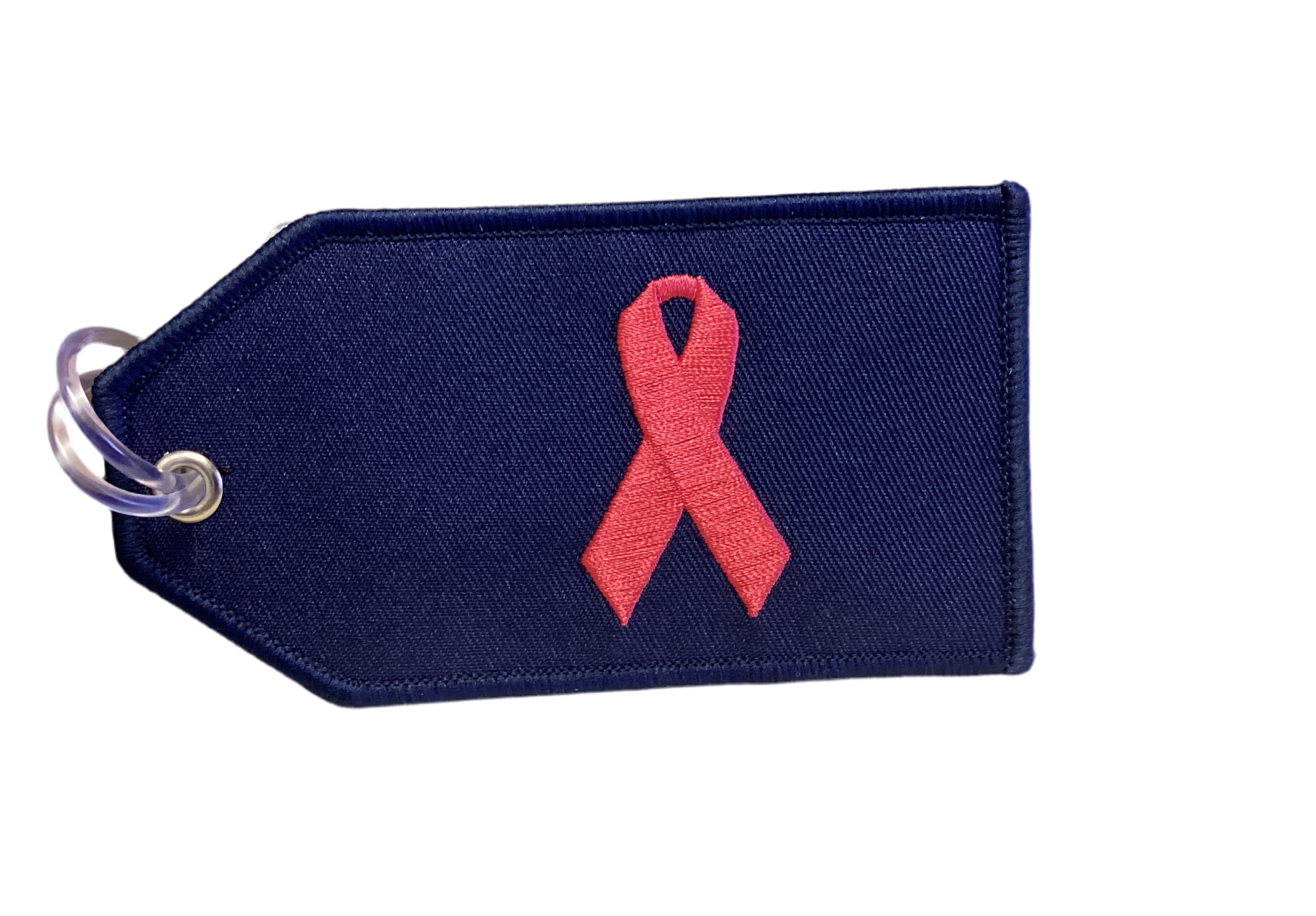 Embroidered Pink Ribbon on Bag Tag