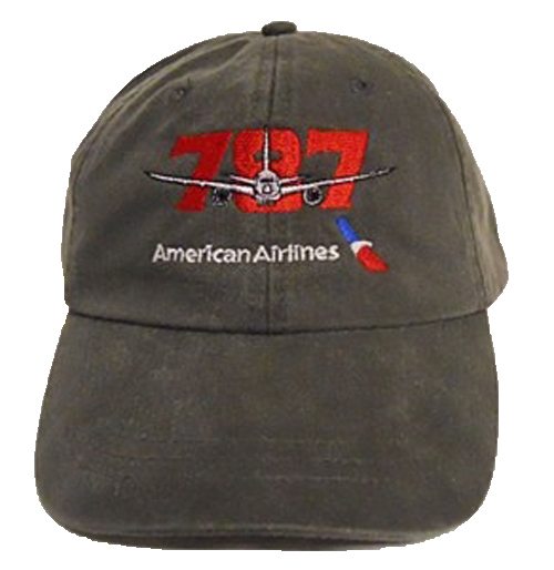AA 787 Airplane Charcoal Cotton Cap
