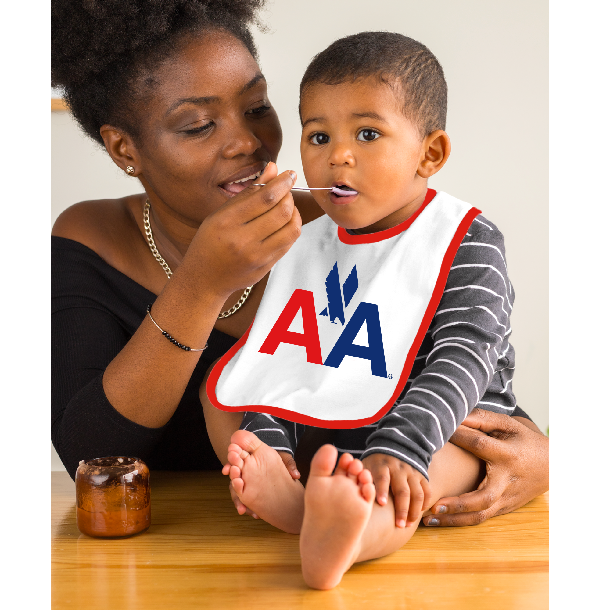 AA - Old AA Logo - White Baby Bib with Red Piping
