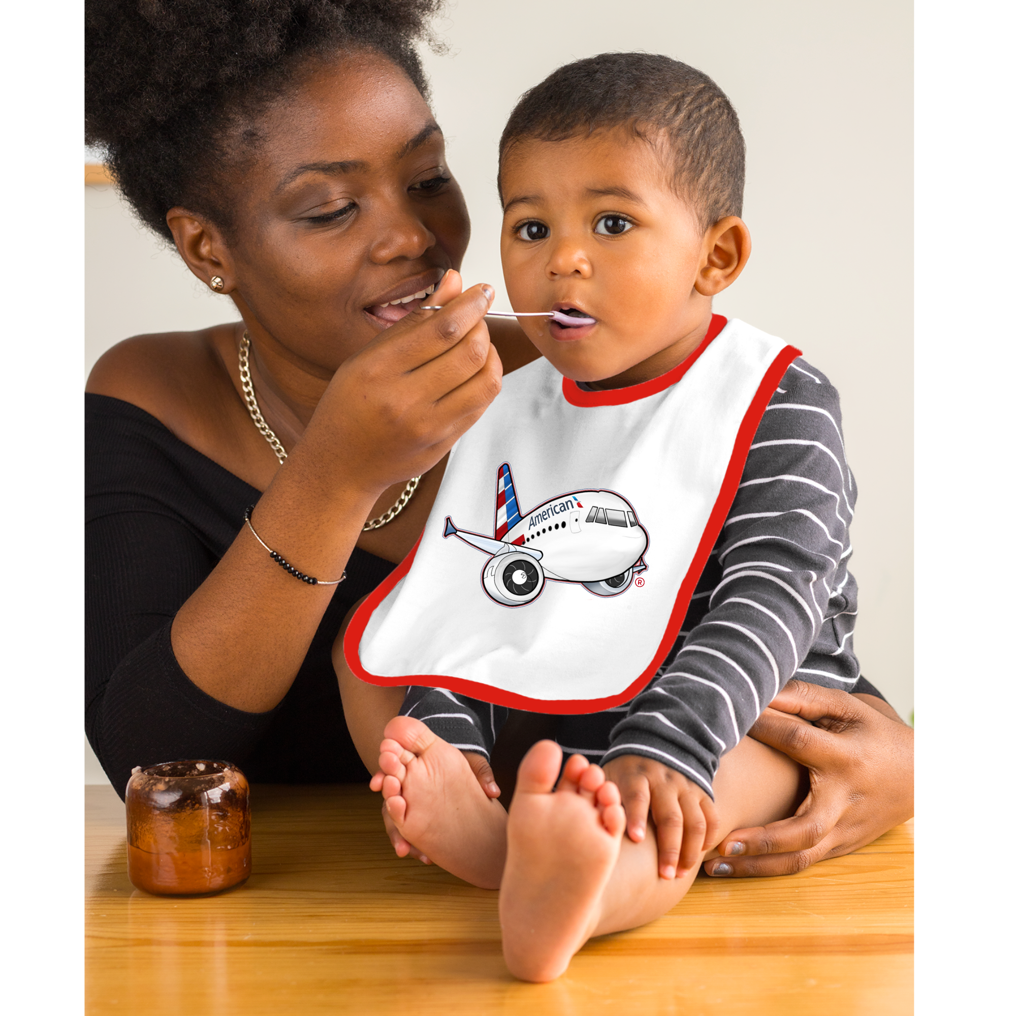 AA - American Airlines - Chibi 2013 Livery - White Baby Bib with Red Piping