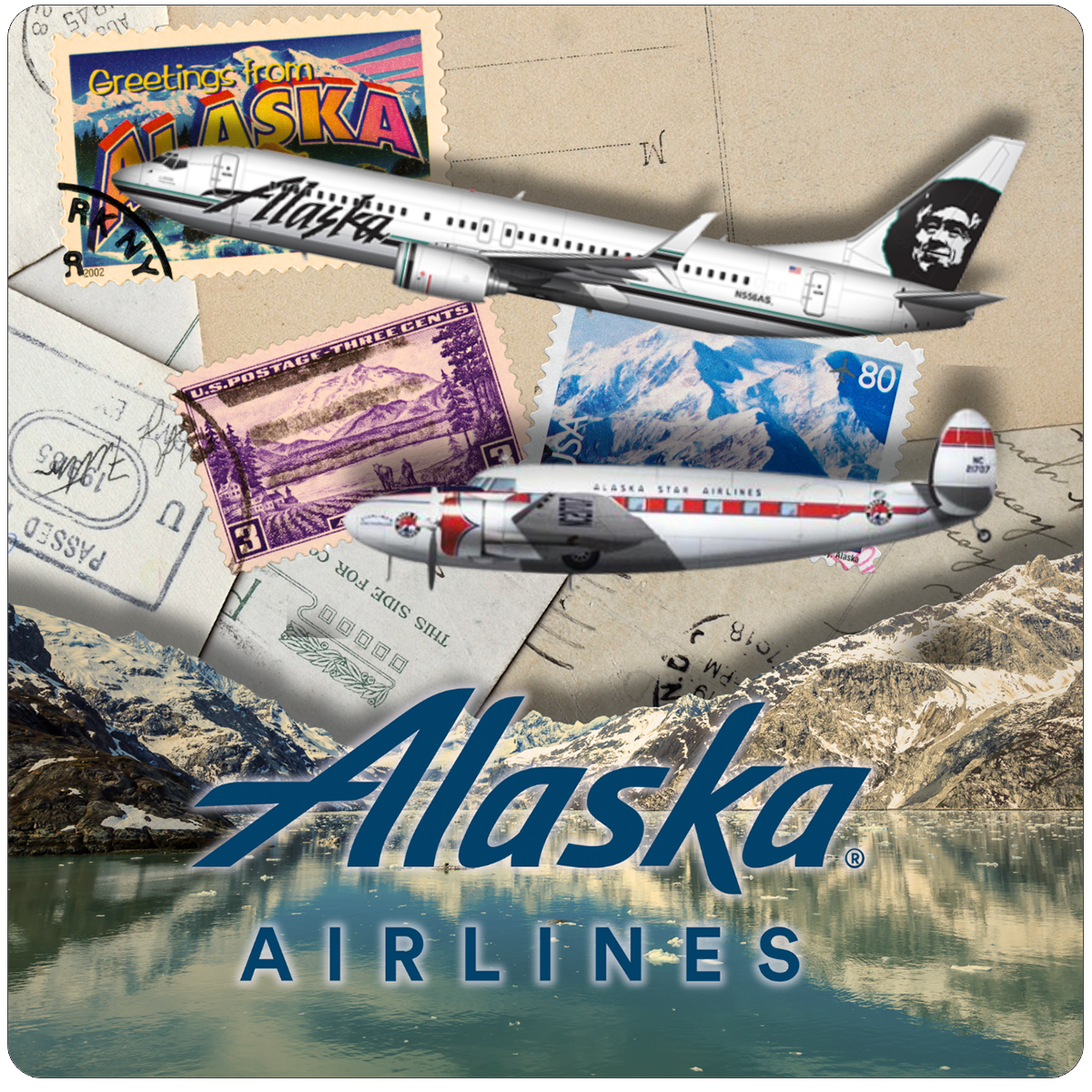 Alaska Flight Stamped Sandstone Coaster