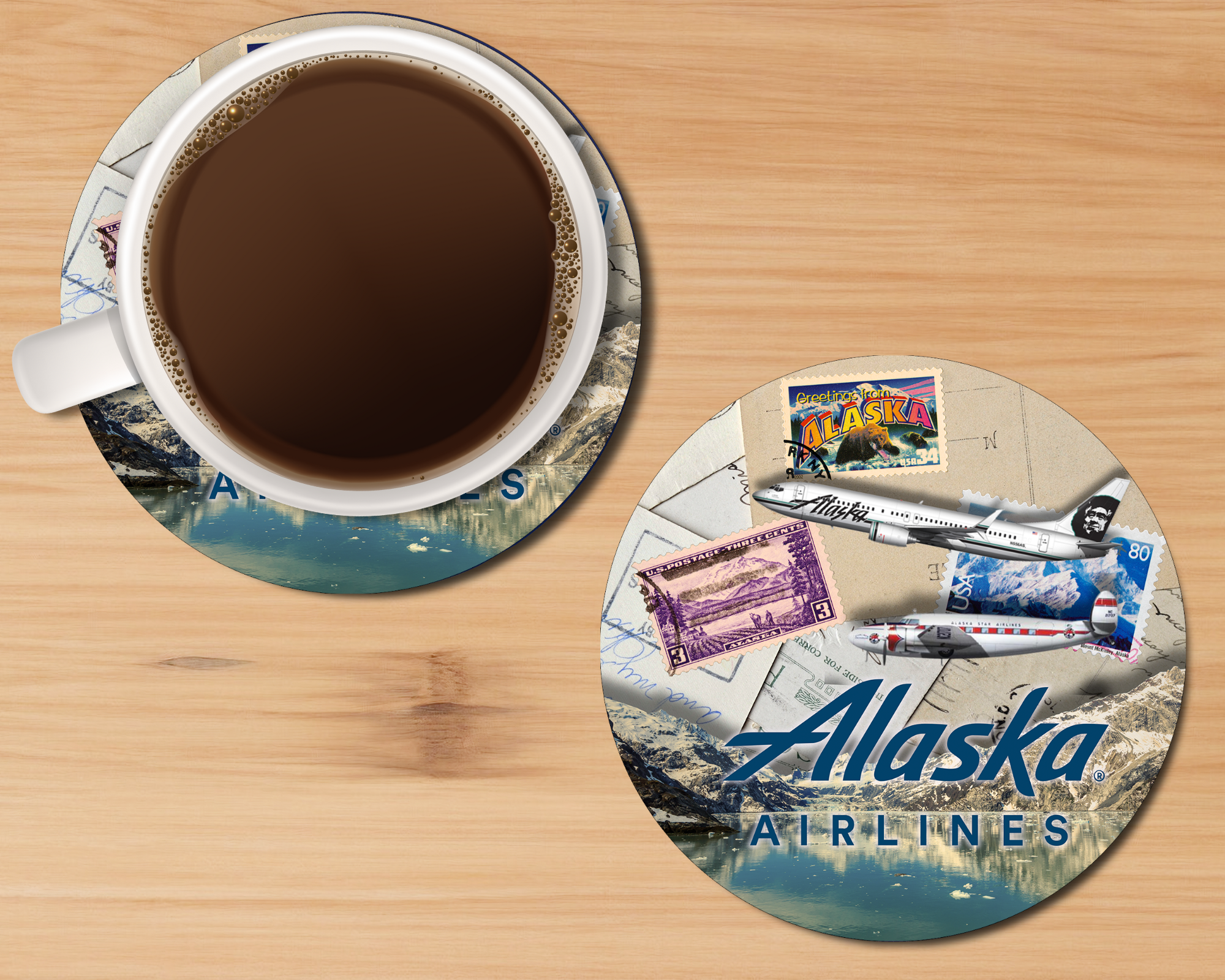 Alaska Flight Stamped Sandstone Coaster