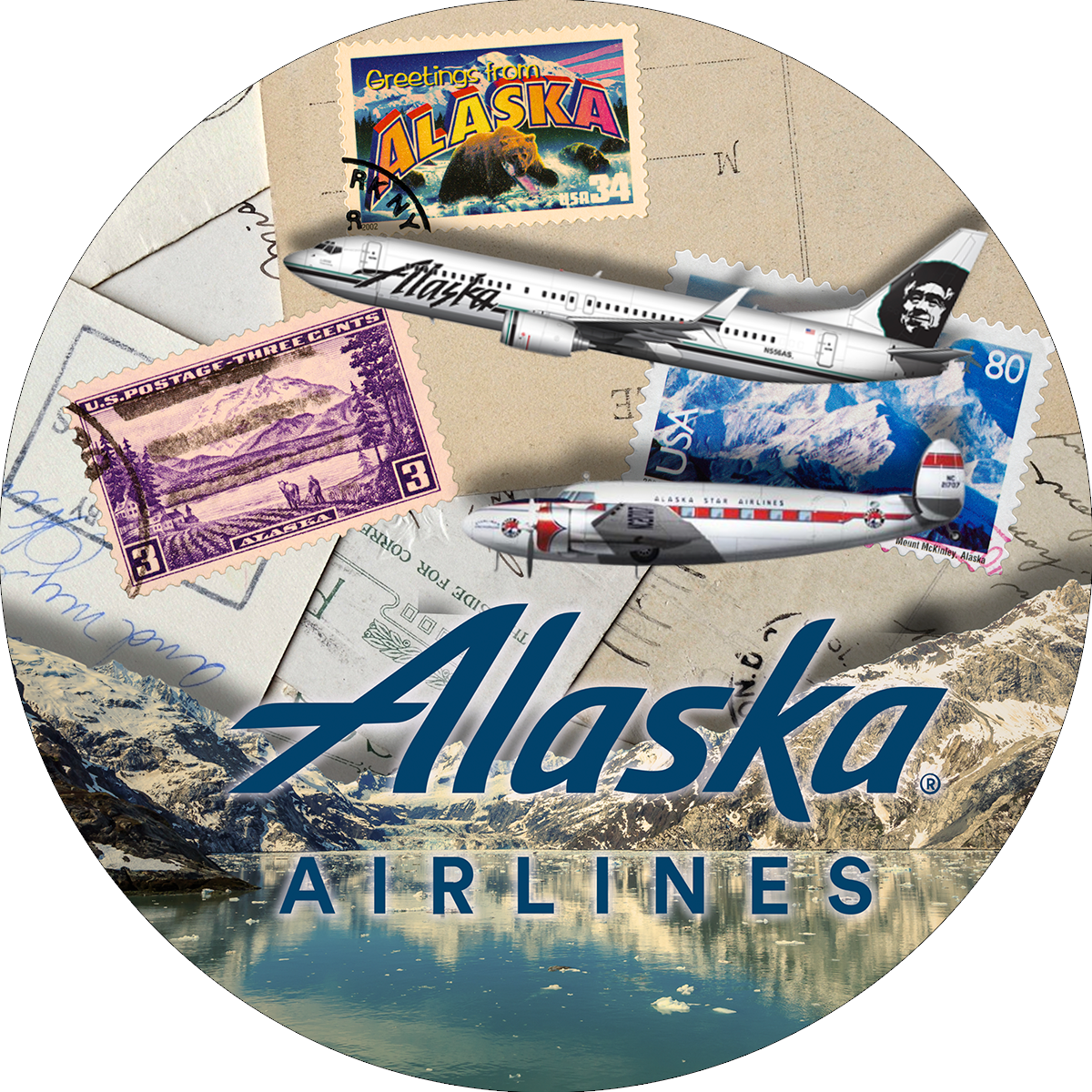 Alaska Flight Stamped Sandstone Coaster