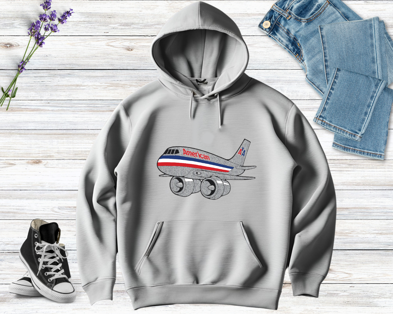 American Airlines 767 Livery Hoodie Screen Printed