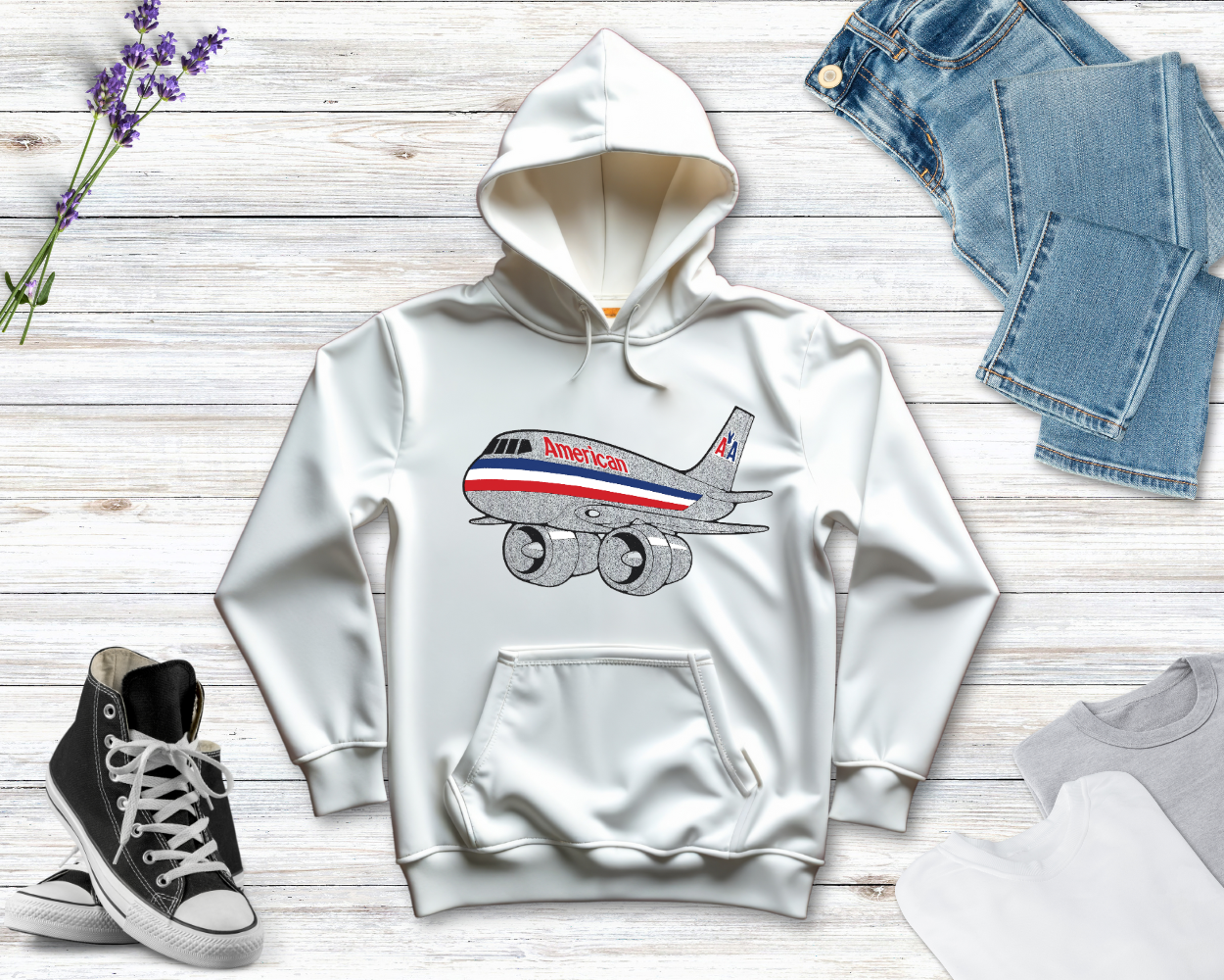 American Airlines 767 Livery Hoodie Screen Printed