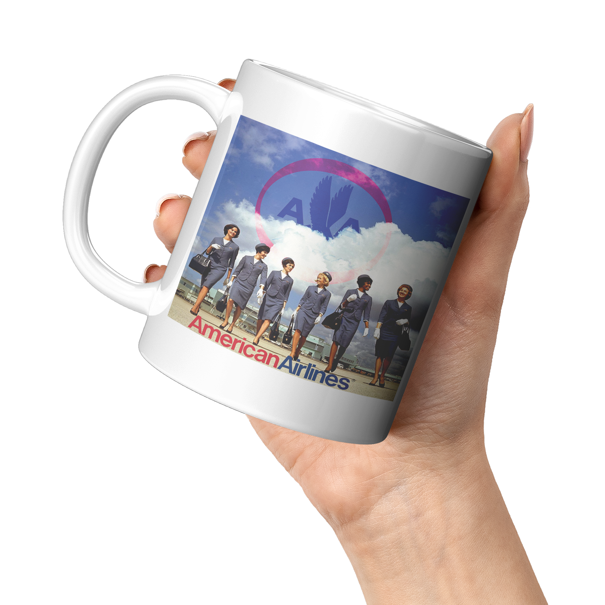 American_Airlines_1960s_Stewardess_Image_11oz_White_LH_Model_Mockup.png