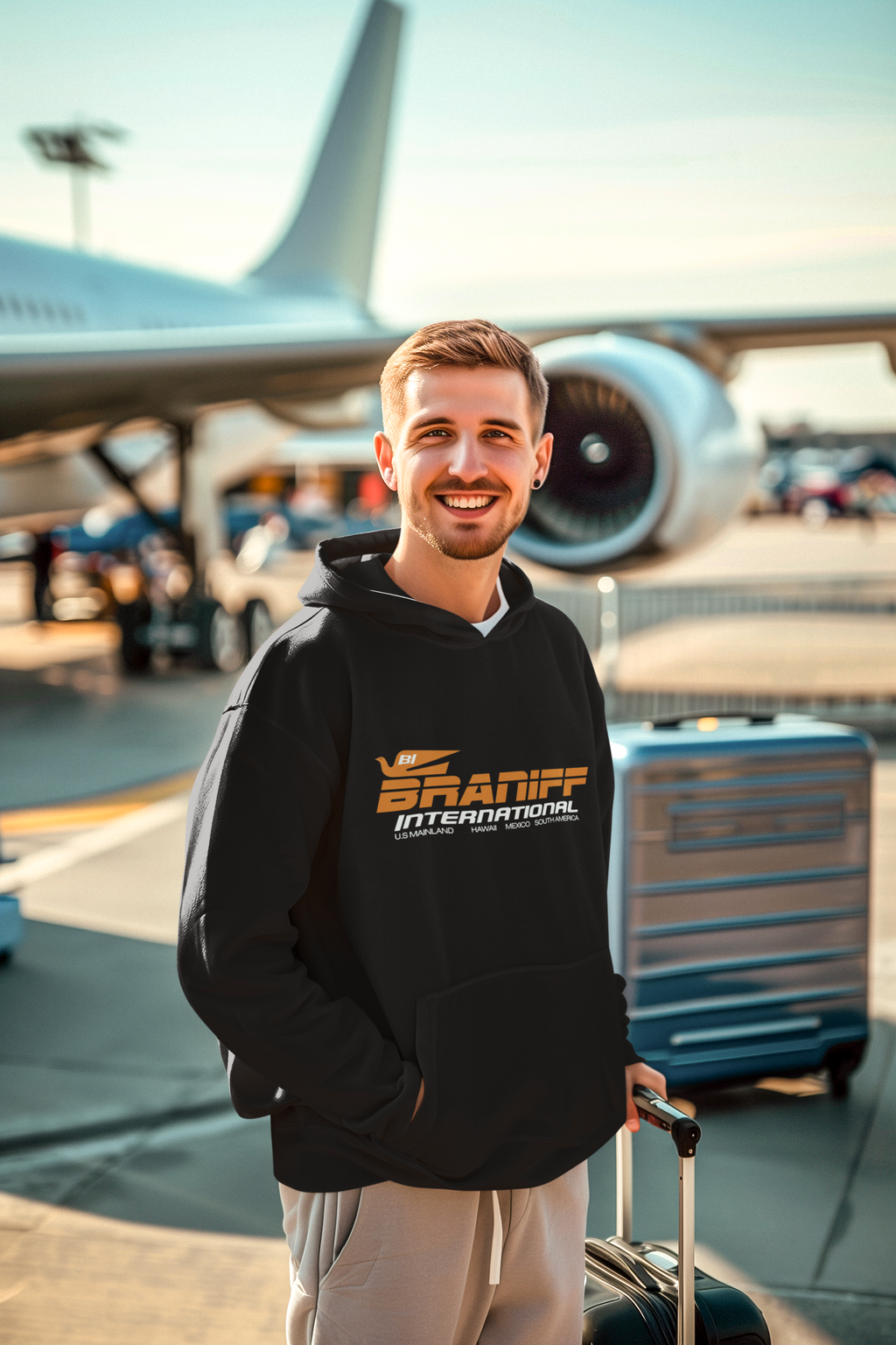 Braniff International Unisex Screen Printed Hooded Sweatshirt