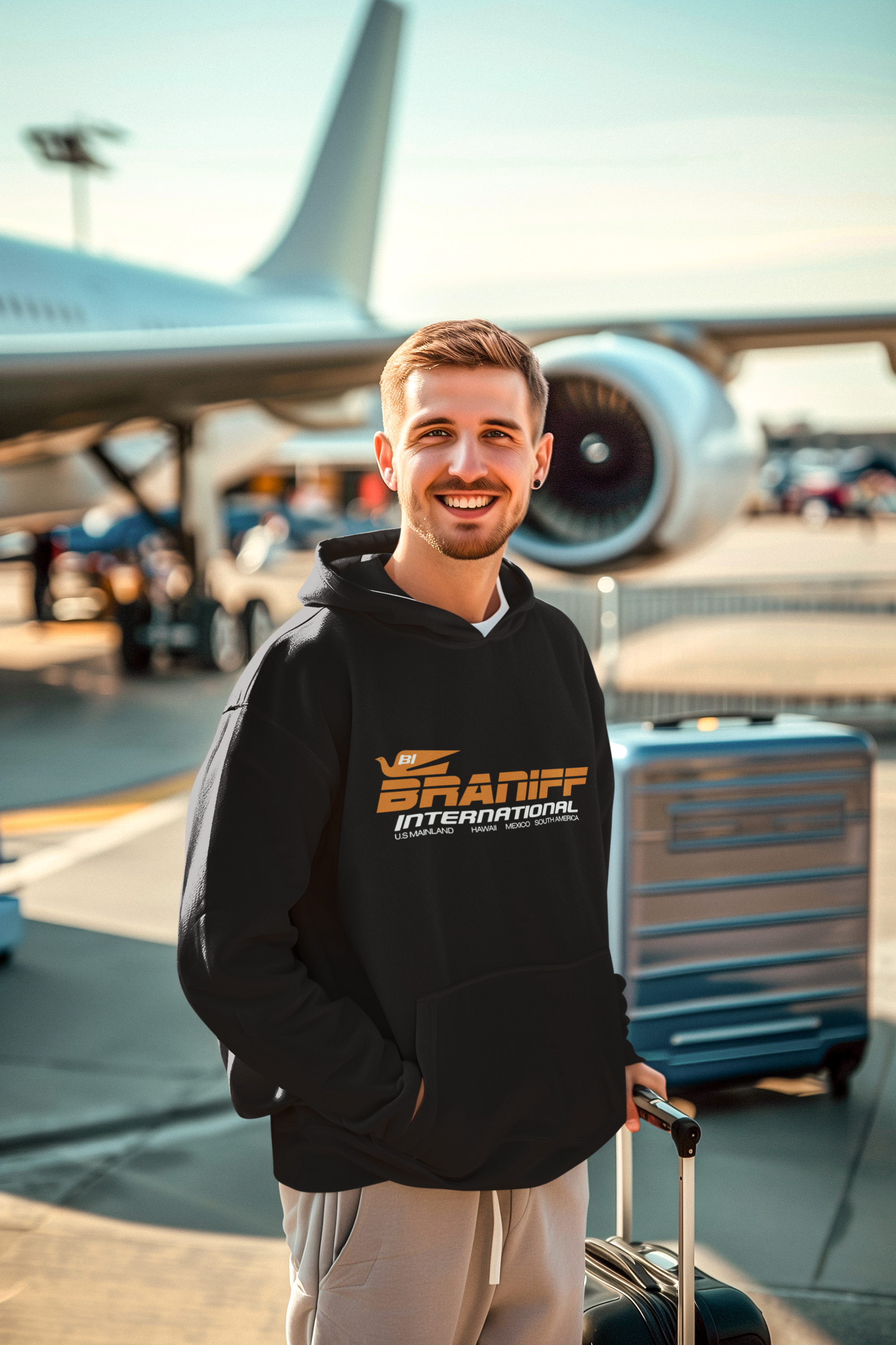 Braniff International Unisex Screen Printed Hooded Sweatshirt