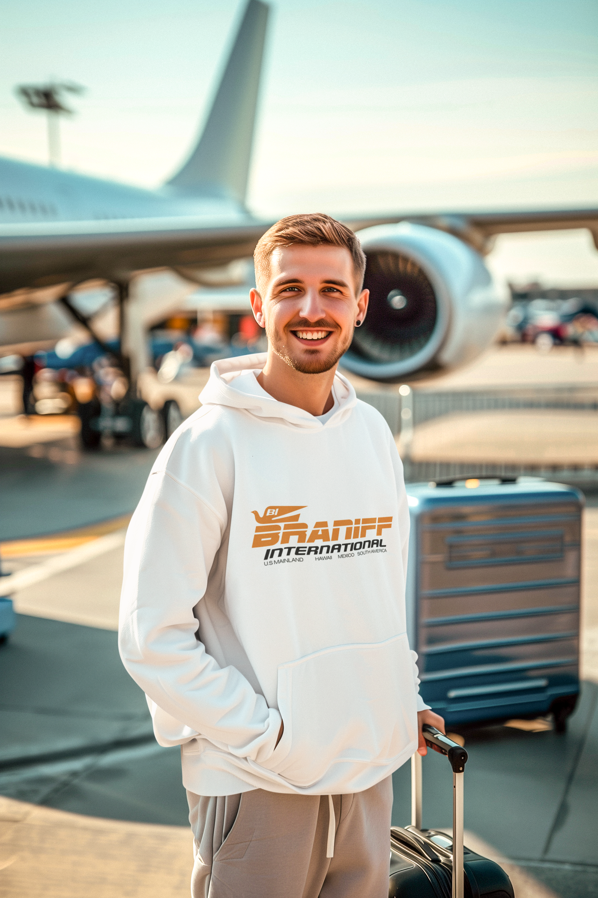 Braniff International Unisex Screen Printed Hooded Sweatshirt
