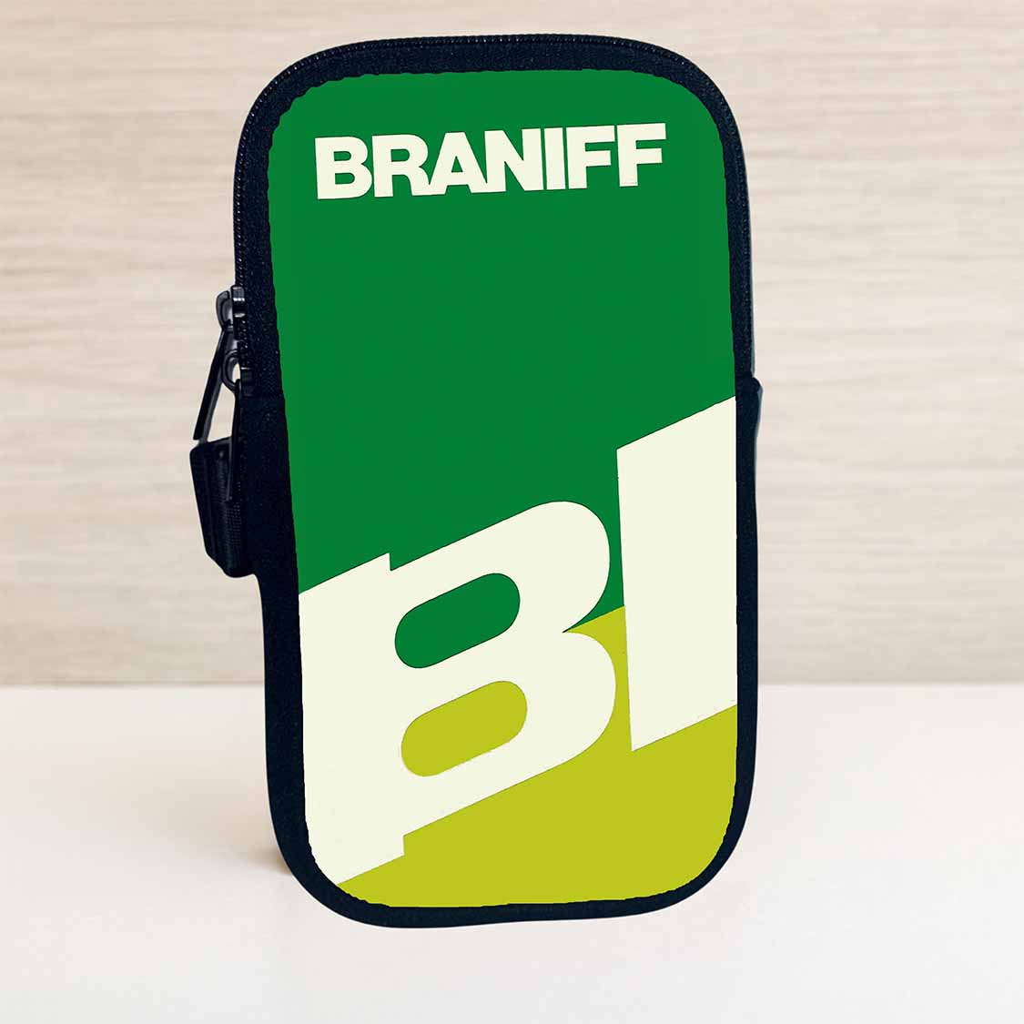 Braniff International 1970's Green Logo Bag Sticker Travel Pouch