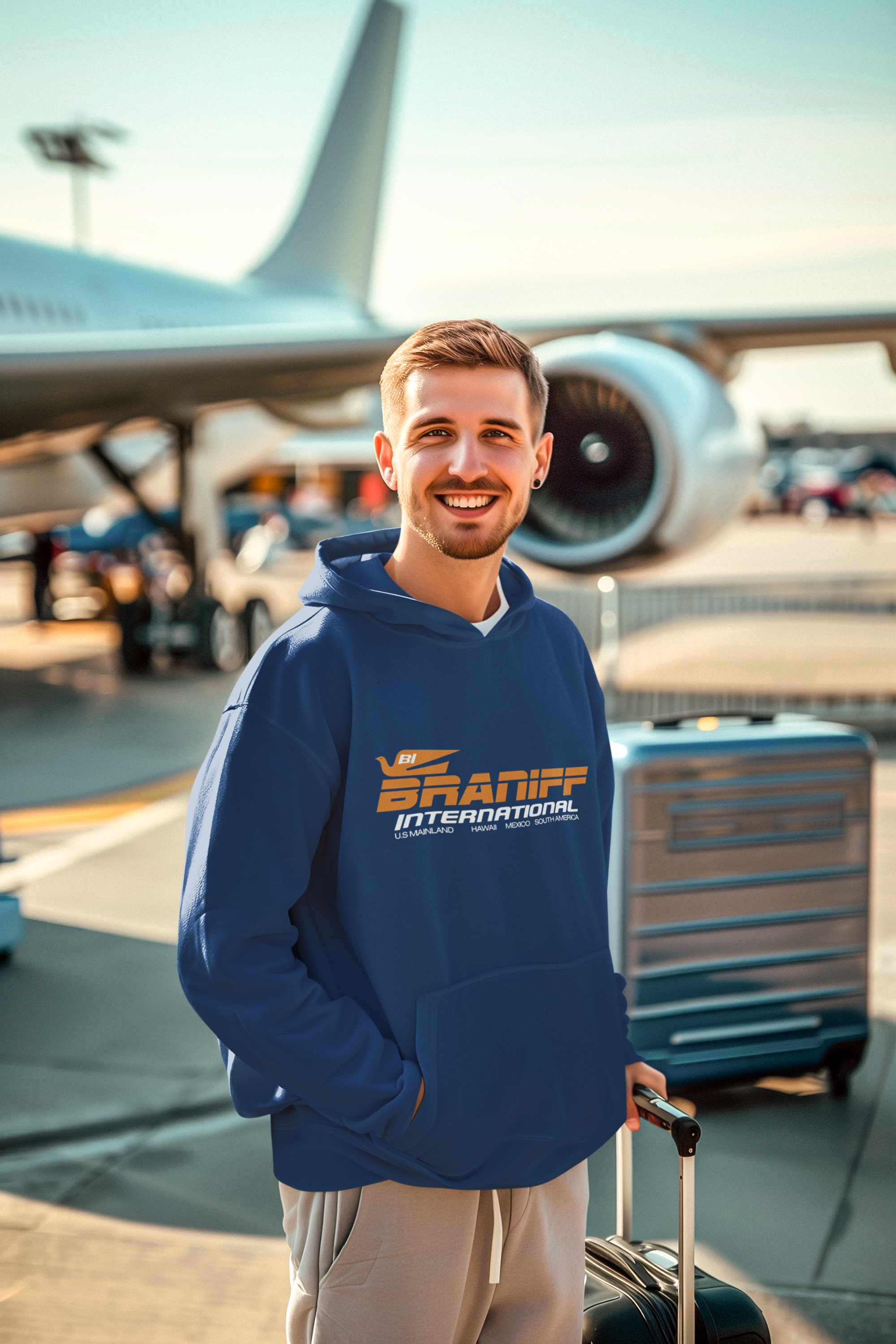 Braniff International Unisex Screen Printed Hooded Sweatshirt
