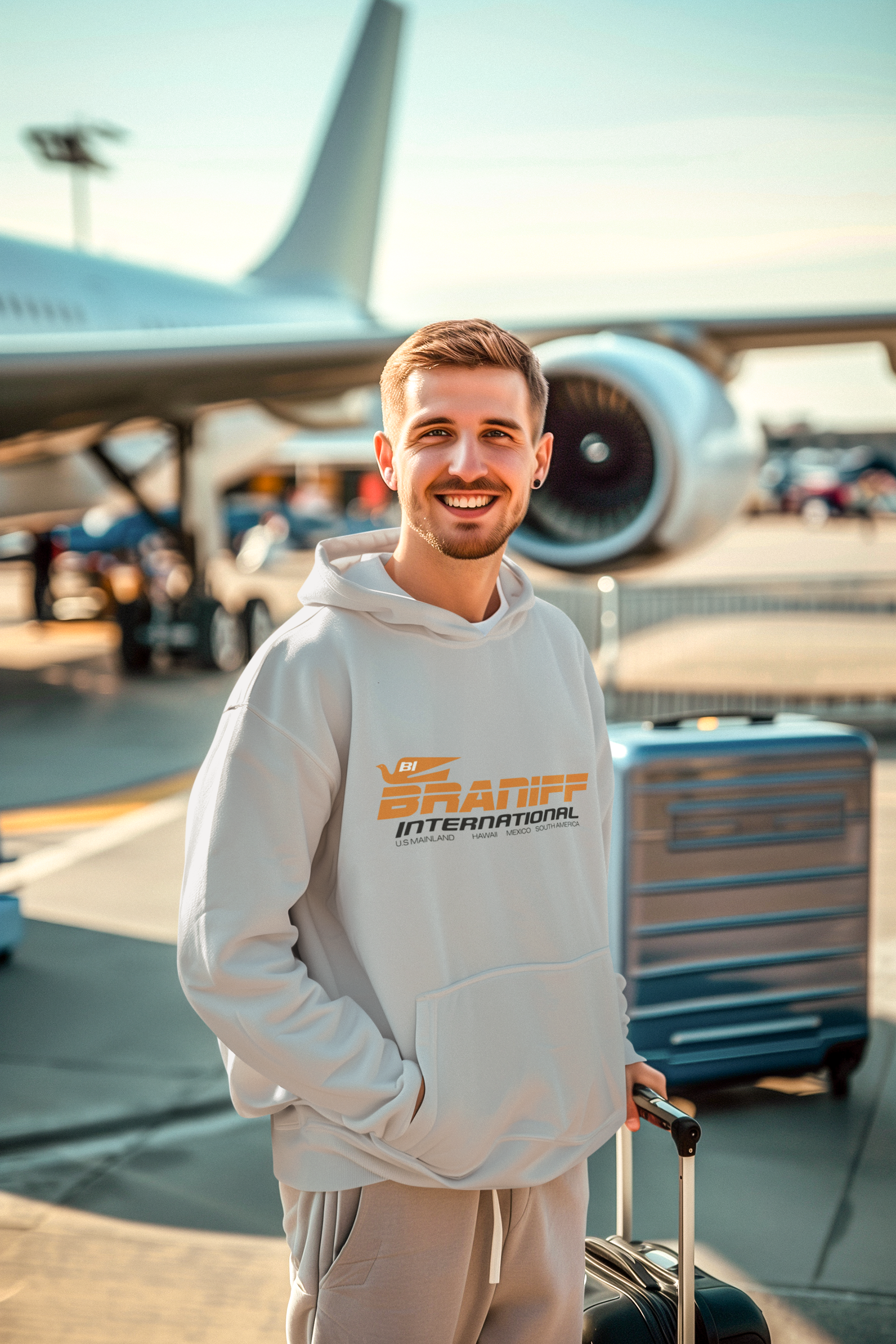 Braniff International Unisex Screen Printed Hooded Sweatshirt