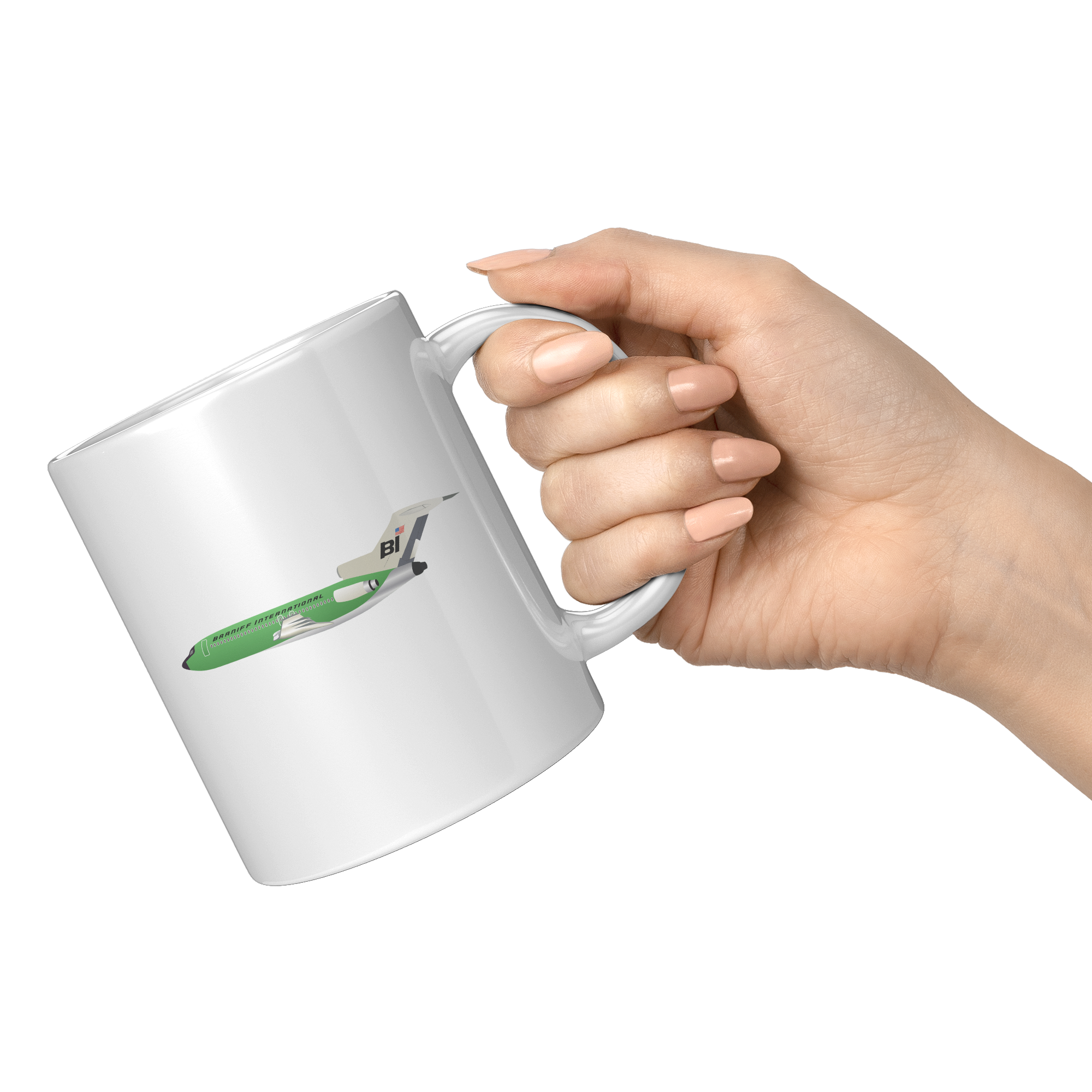 Braniff_727_Coffee_Mug_with_the_Green_Li_11oz_White_RH_Model_Mockup.png