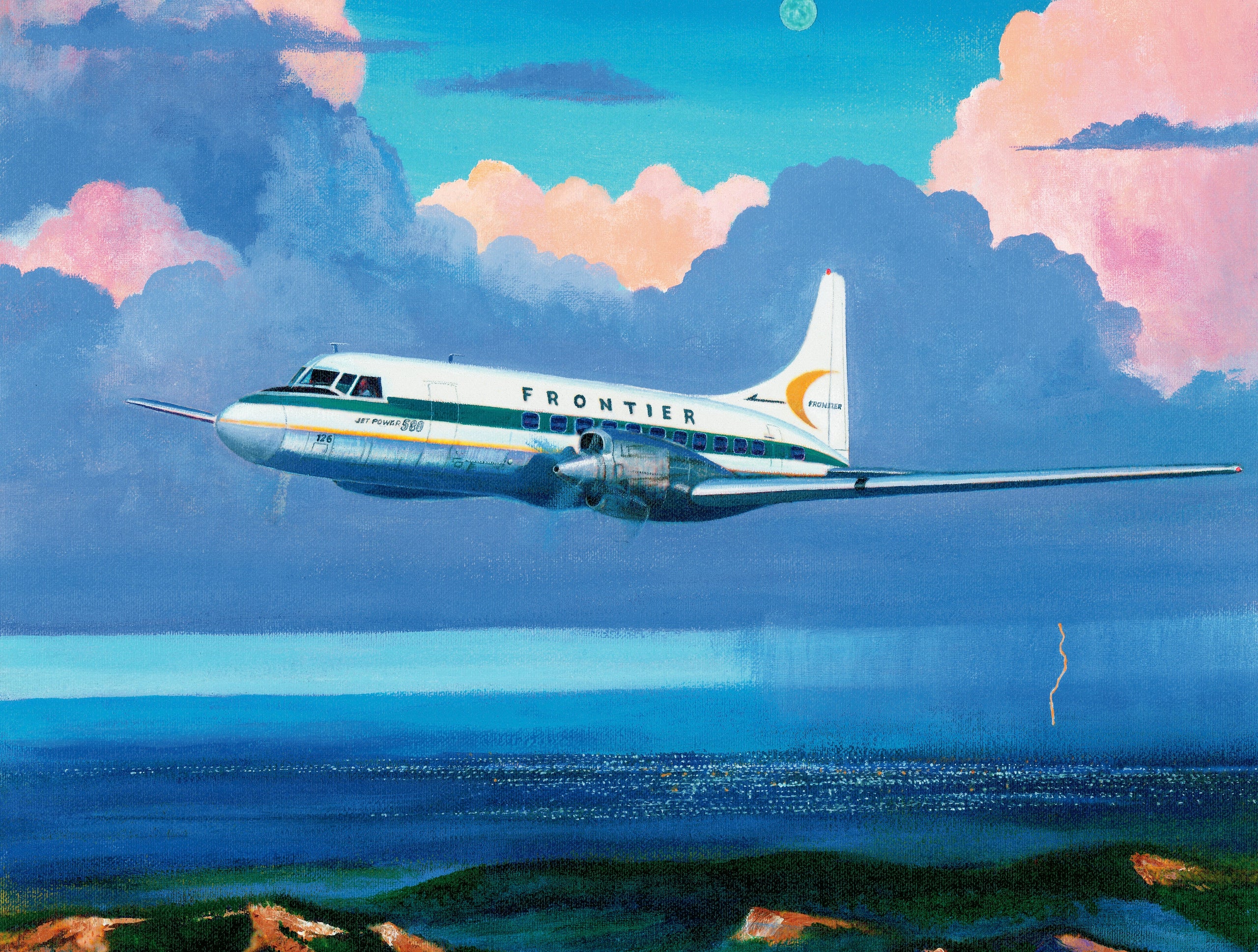 Frontier Airlines 580 Old Livery Mtn Note Cards by Rick Broome - Pack of 12