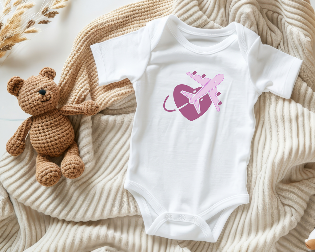 Pink Valentine Heart With Pink Plane Infant Onesie