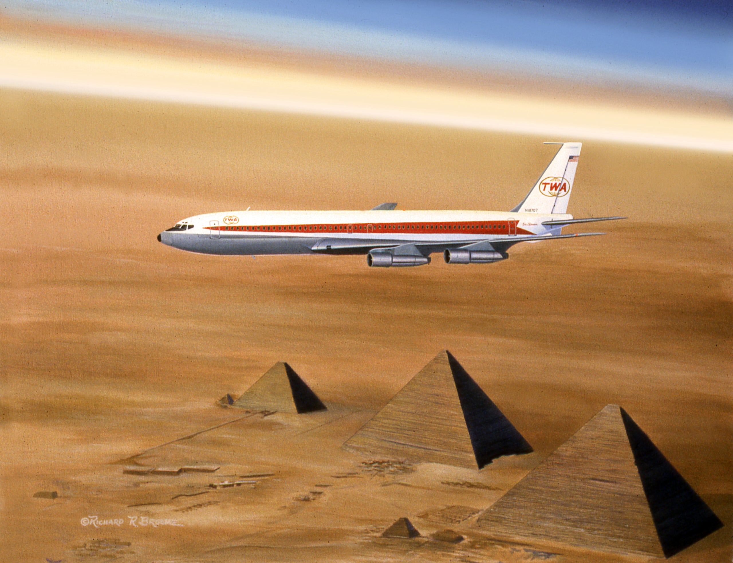 TWA 707 Over the Pyramids Note Card by Rick Broome