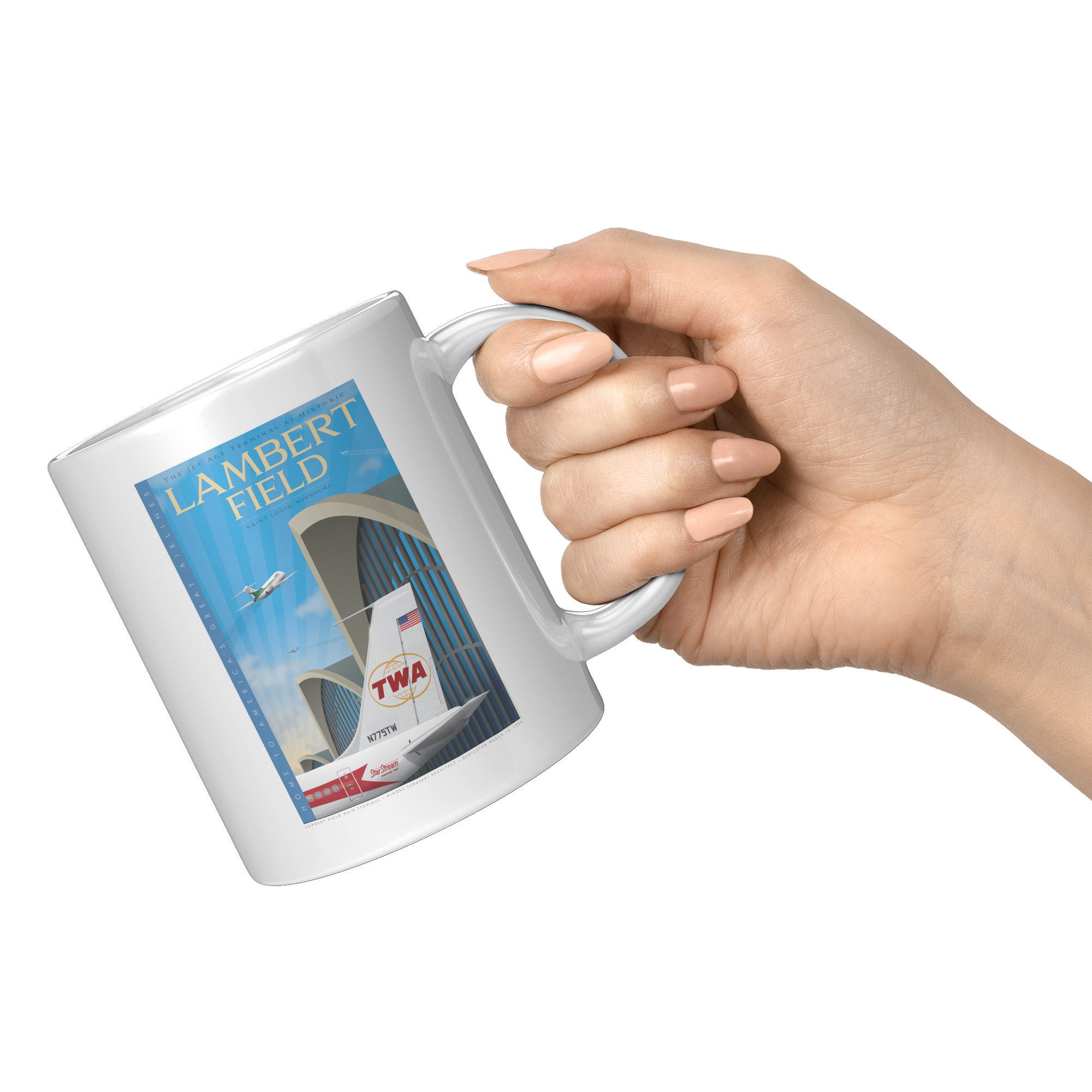 TWA_St_Louis_Lambert_Field_Travel_Poste_11oz_White_RH_Model_Mockup.png