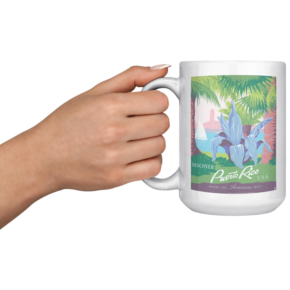 Vintage_Discover_Puerto_Rico_Travel_Post_15oz_White_LH_Model_Mockup.png_16295513