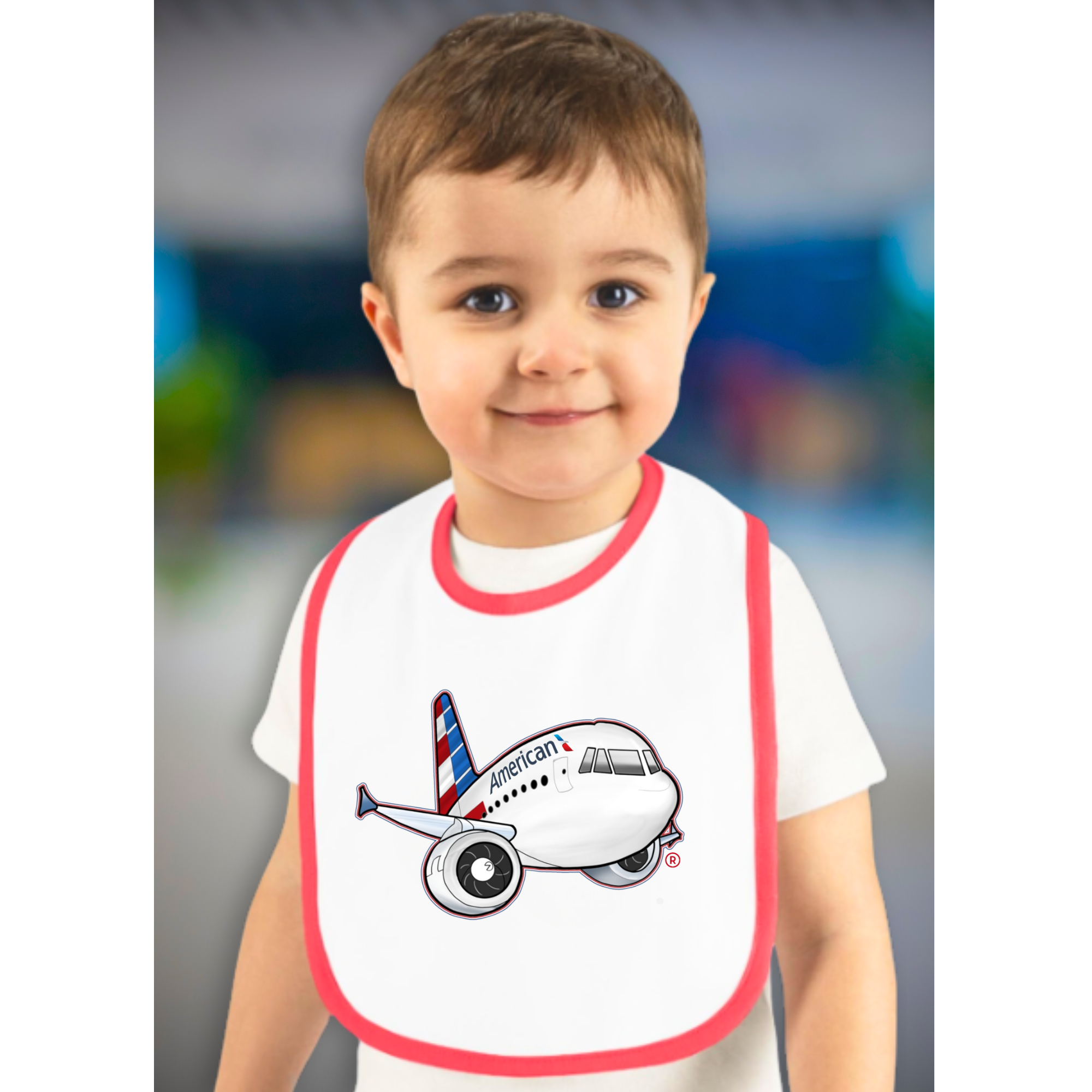 AA - American Airlines - Chibi 2013 Livery - White Baby Bib with Red Piping