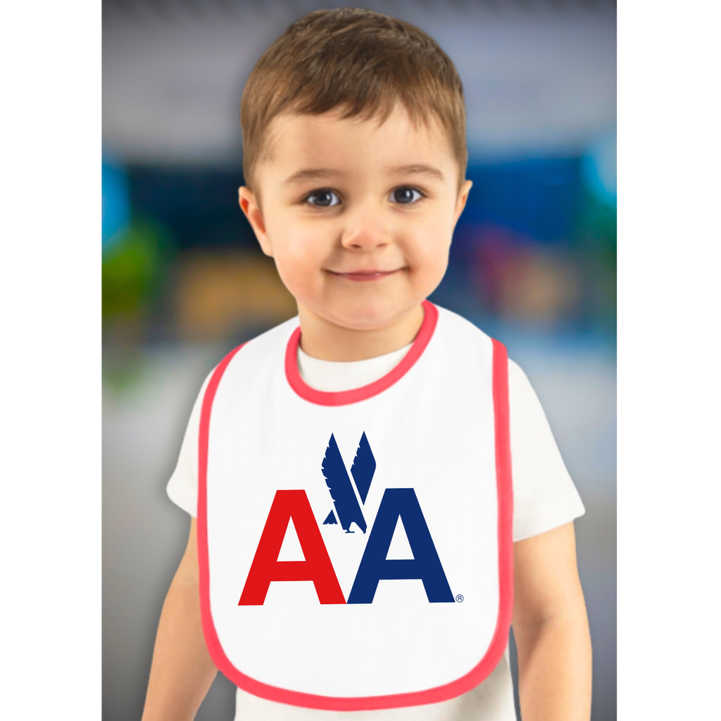 AA - Old AA Logo - White Baby Bib with Red Piping