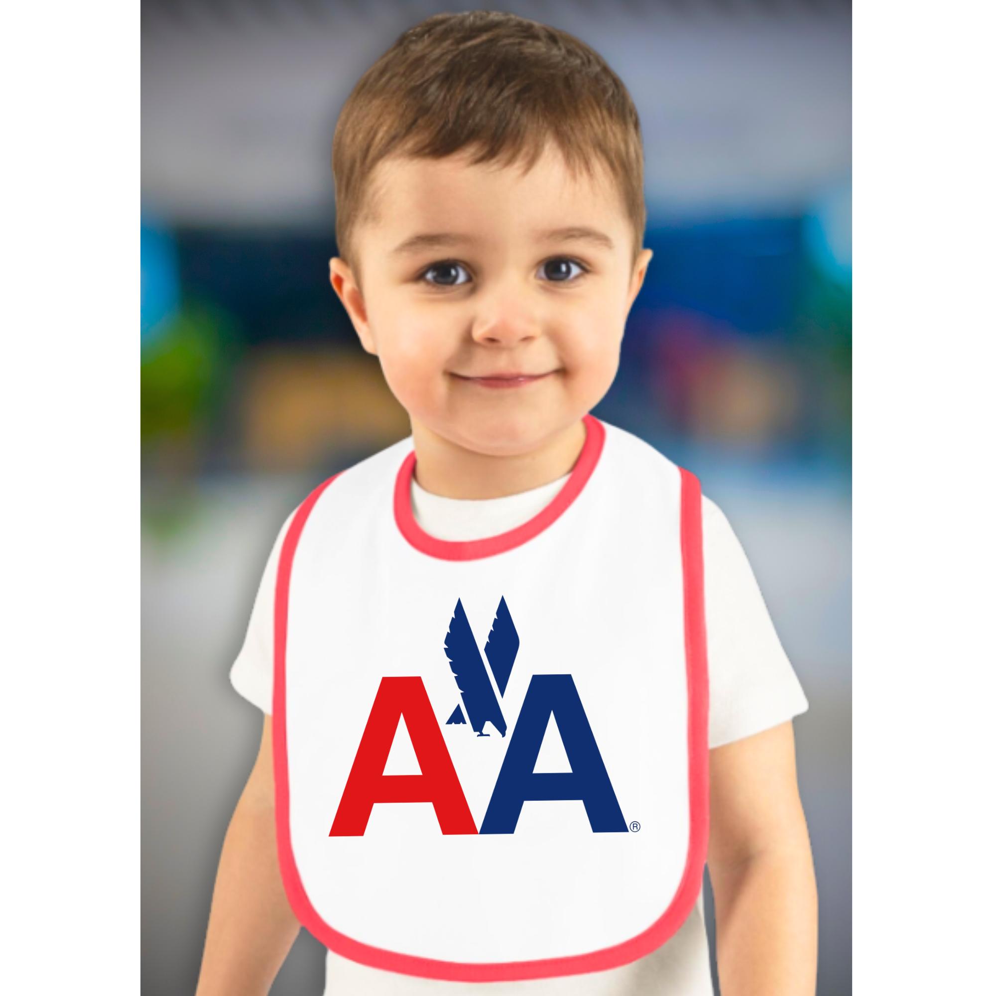 AA - Old AA Logo - White Baby Bib with Red Piping