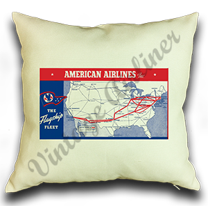 American Airlines Flagship Fleet Route Map Linen Pillow Case Cover