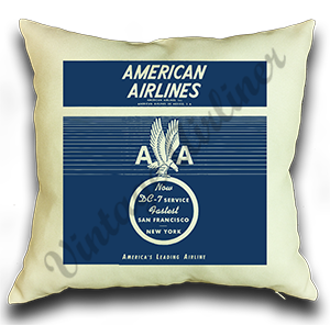 American Airlines 1940's Eagle Timetable Linen Pillow Case Cover