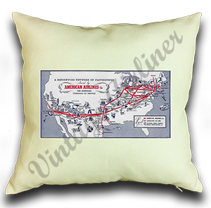 American Airlines 1930's Route Map Linen Pillow Case Cover