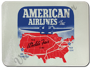 American Airlines World's Fair Bag Sticker Glass Cutting Board