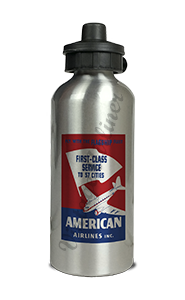 American Airlines DC-3 First Class Service Timetable Holder Aluminum Water Bottle
