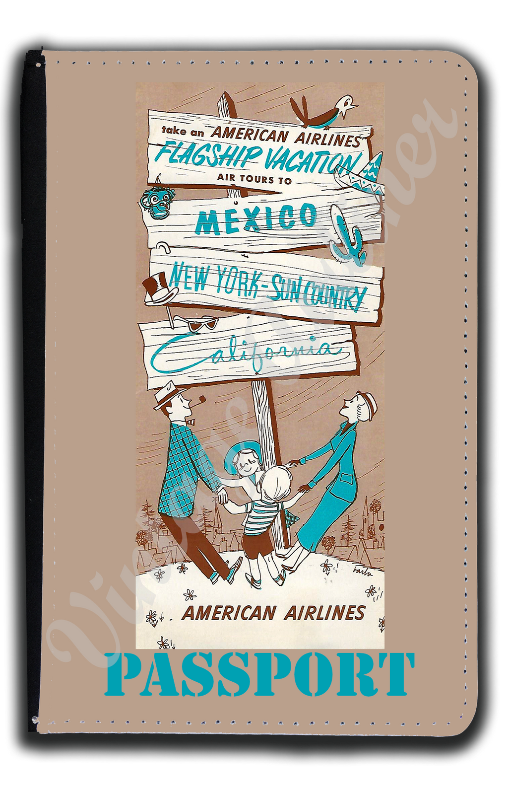 AA 1950's AA Vacations Brochure Cover Passport Case