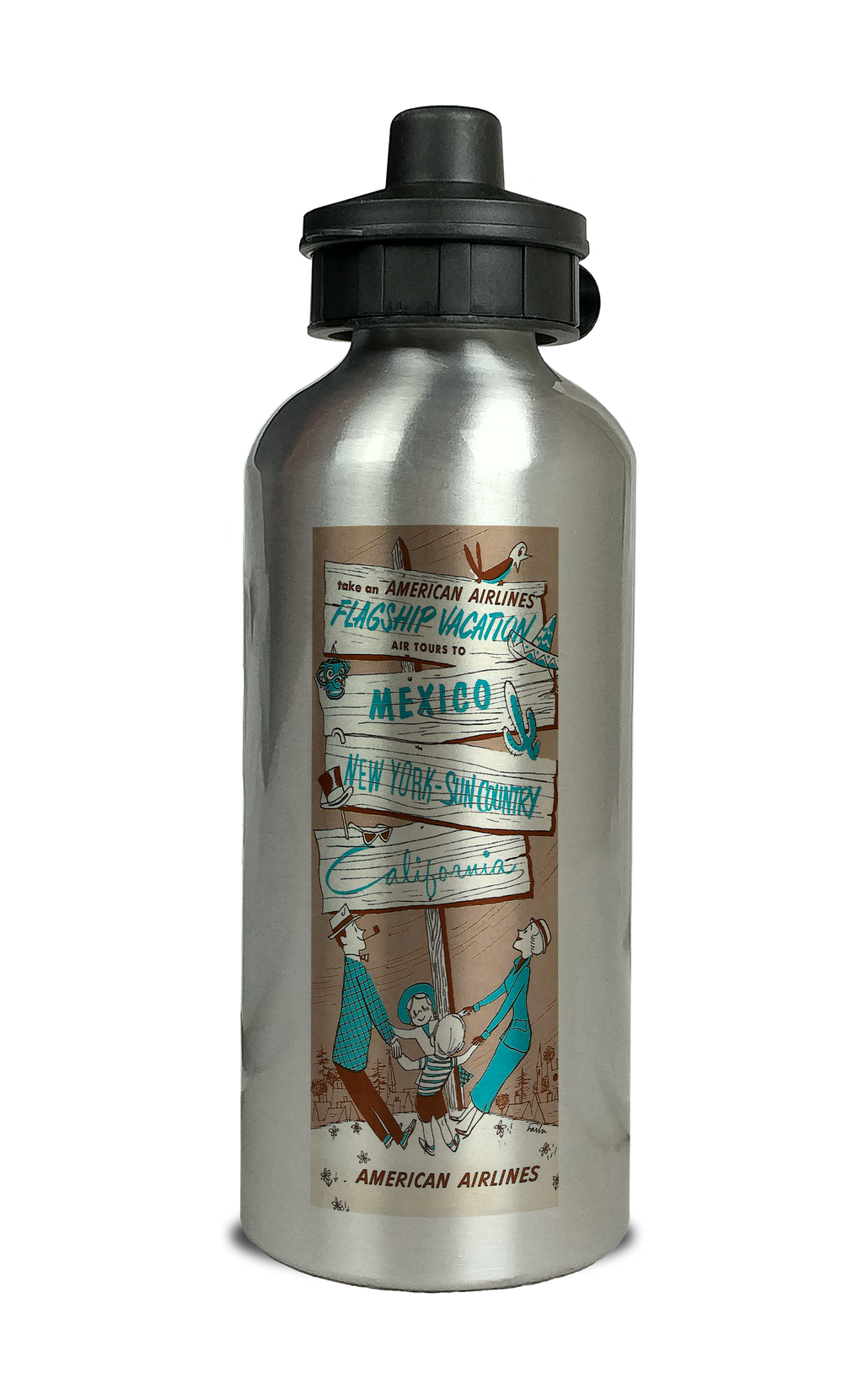 AA 1950's AA Vacations Brochure Aluminum Water Bottle