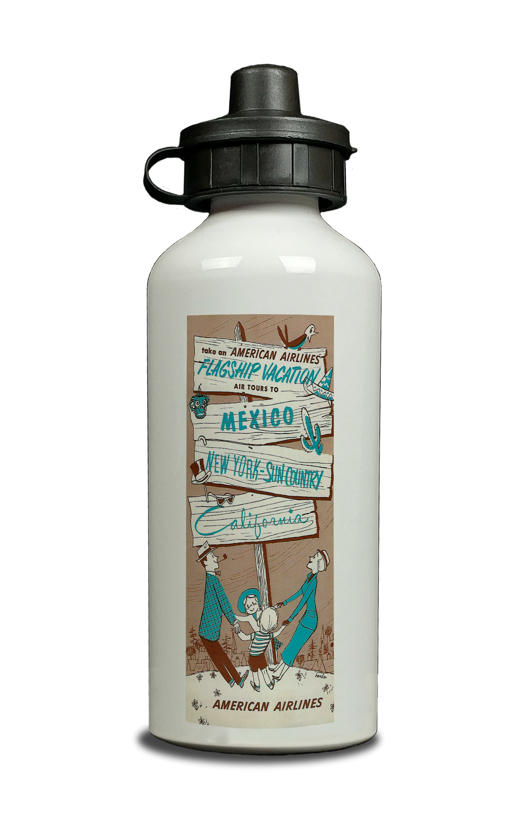 AA 1950's AA Vacations Brochure Aluminum Water Bottle