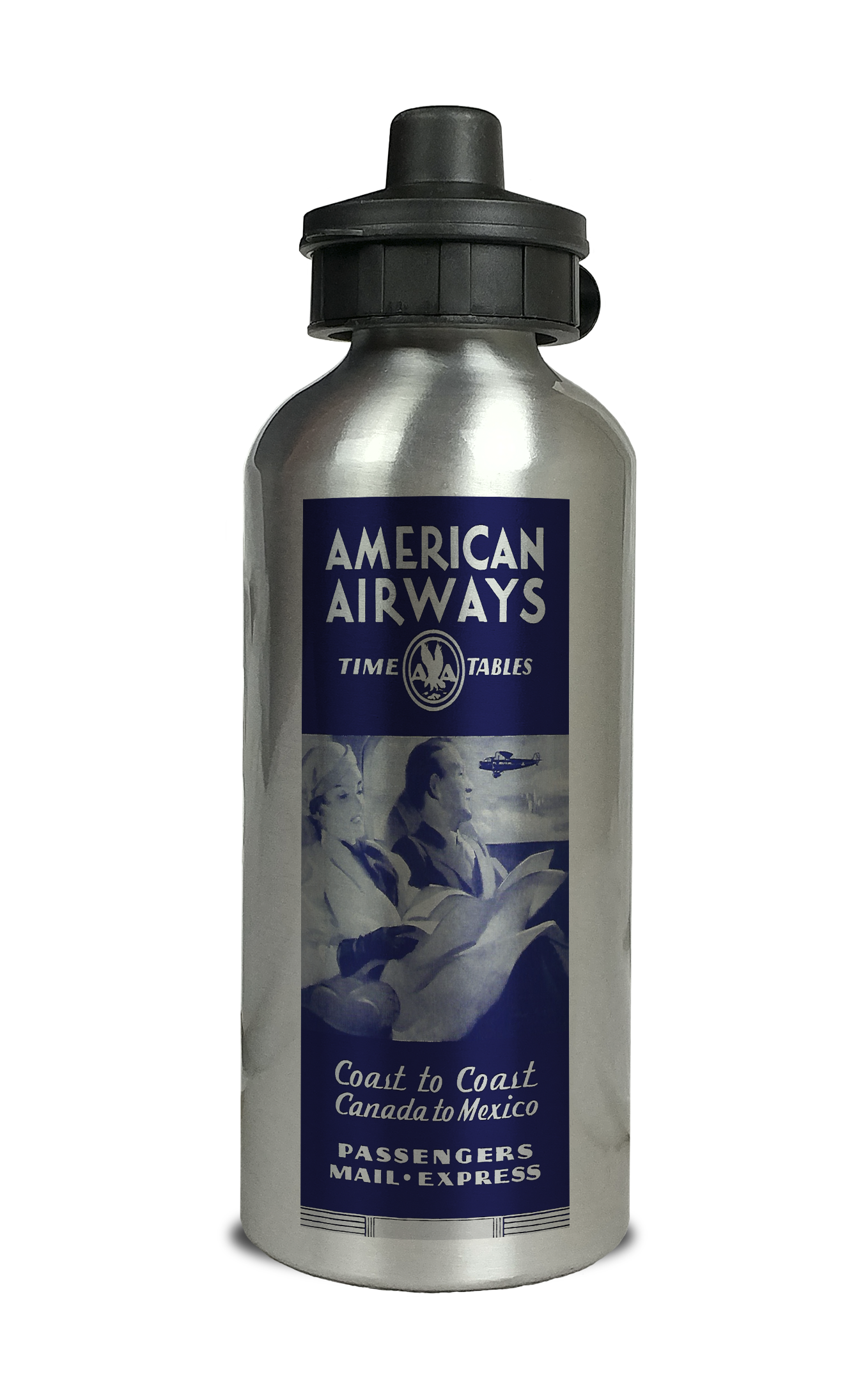 AA 1930's Blue Timetable Cover Aluminum Water Bottle