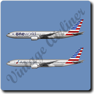 AA One World And American Airlines 777 -  Square Sandstone Coaster