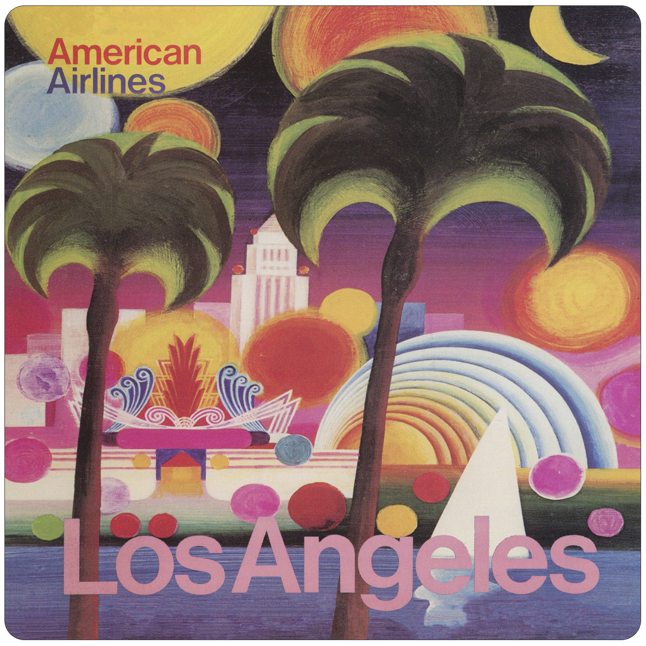 AA Los Angeles Travel Poster Square Sandstone Coaster