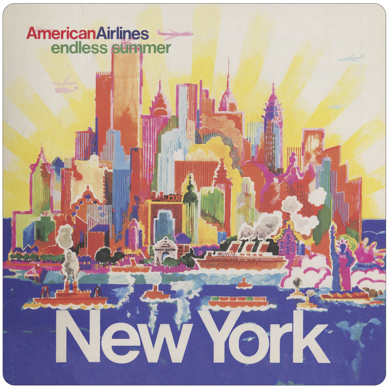 AA New York City Travel Poster Square Sandstone Coaster