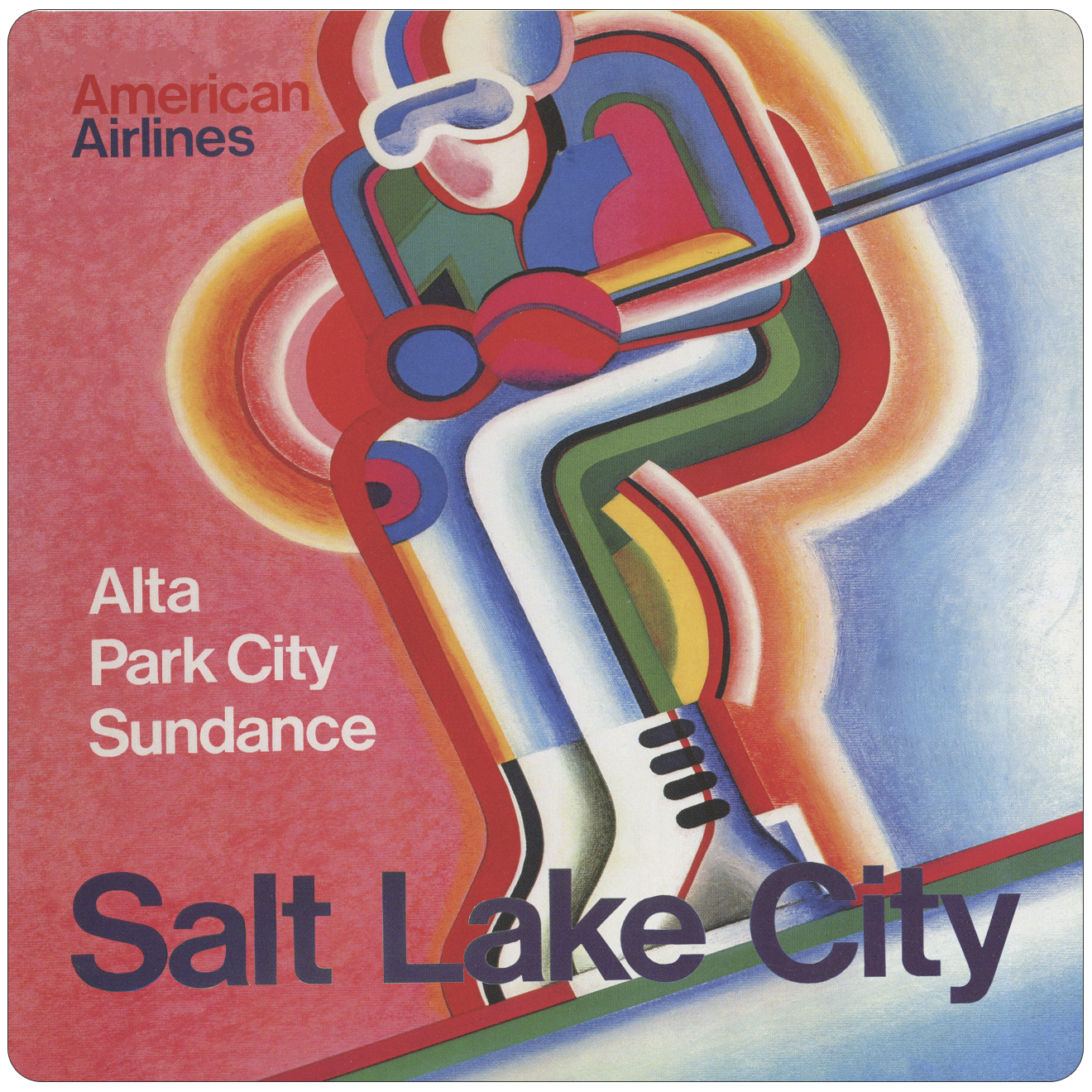 American Airlines Salt Lake City Ski Travel Poster Square Sandstone Coaster