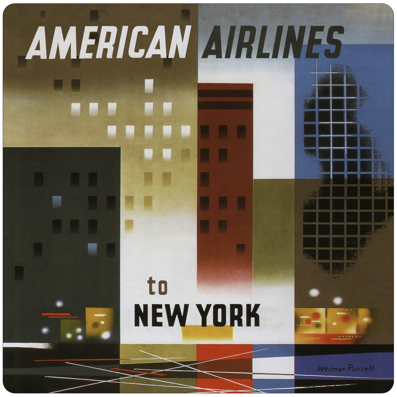 AA New York 1960's Travel Poster Square Sandstone Coaster