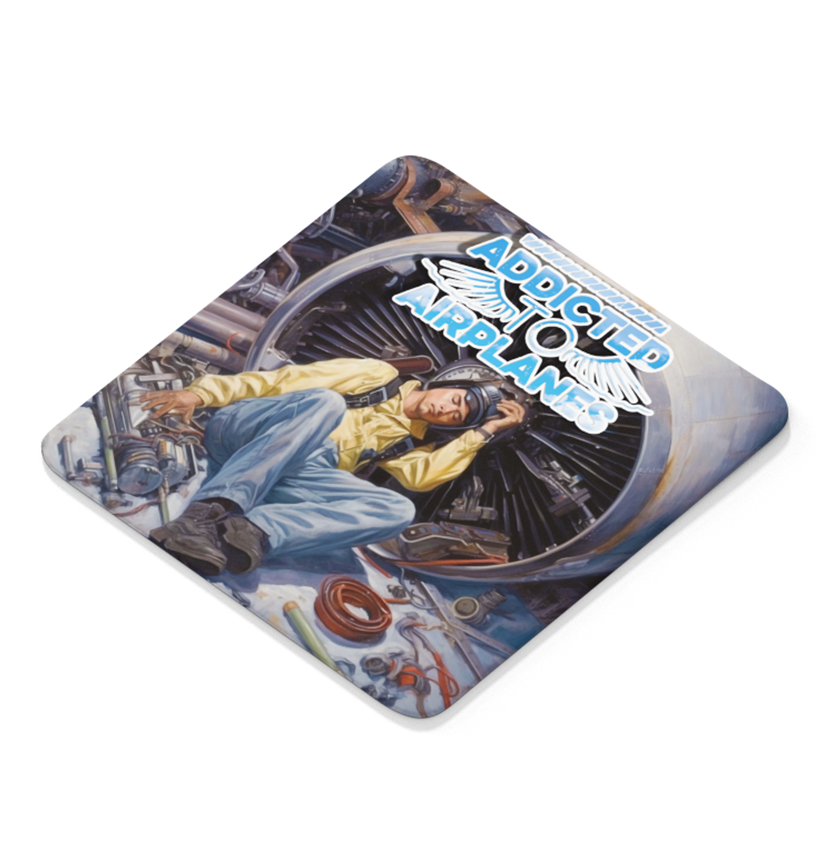 Addicted To Planes - Aircraft Mechanic - Square Sandstone Coaster
