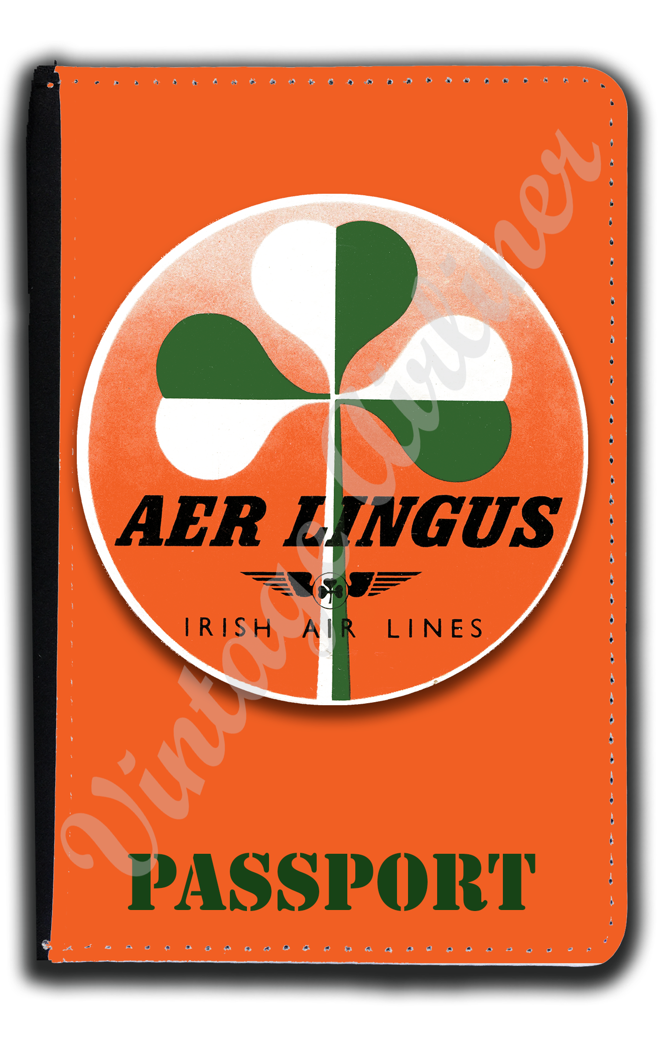 Aer Lingus Green and White Shamrock Passport Case
