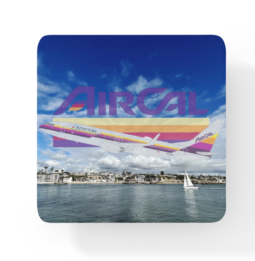 Air California - Origin View Of Newport Beach - Square Sandstone Coaster