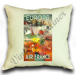 Air France Europe Linen Pillow Case Cover